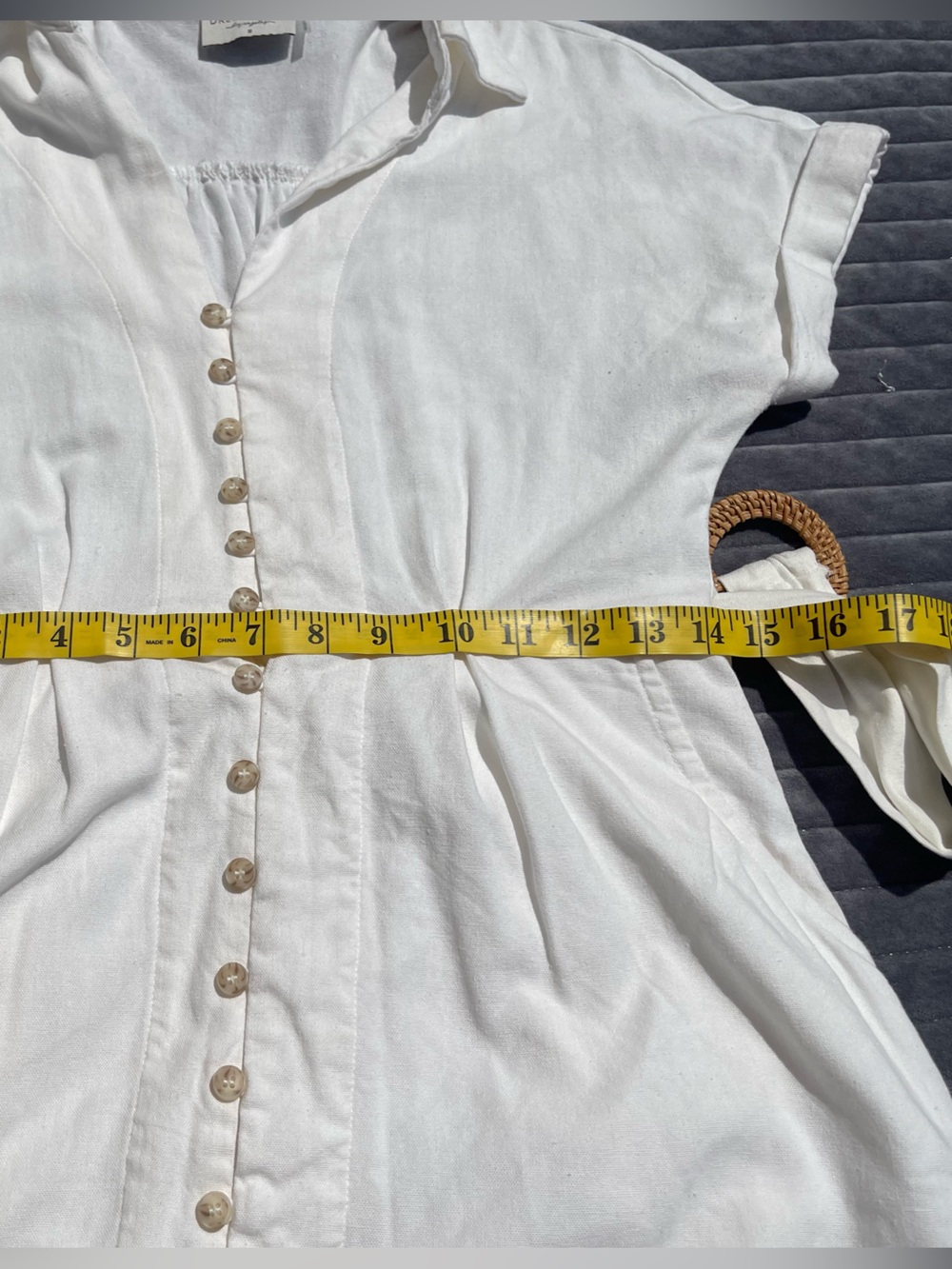 Dress Forum LA White Button-Front Linen Blend Belted Midi Dress Size Small - Picture 5 of 8